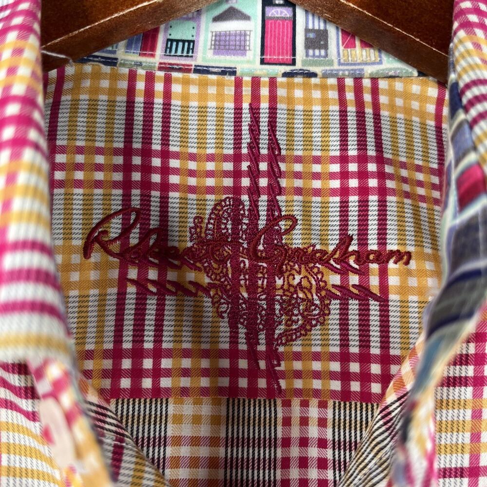 Robert Graham Colorful Plaid Shirt Flip Cuff Red Yellow Casual Classic Mens - Picture 4 of 11